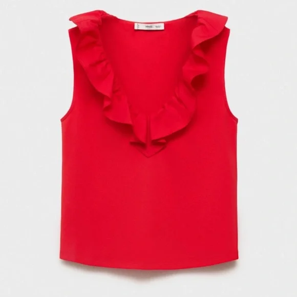 Mango Red Ruffled Sleeveless Top - Picture 3 of 6